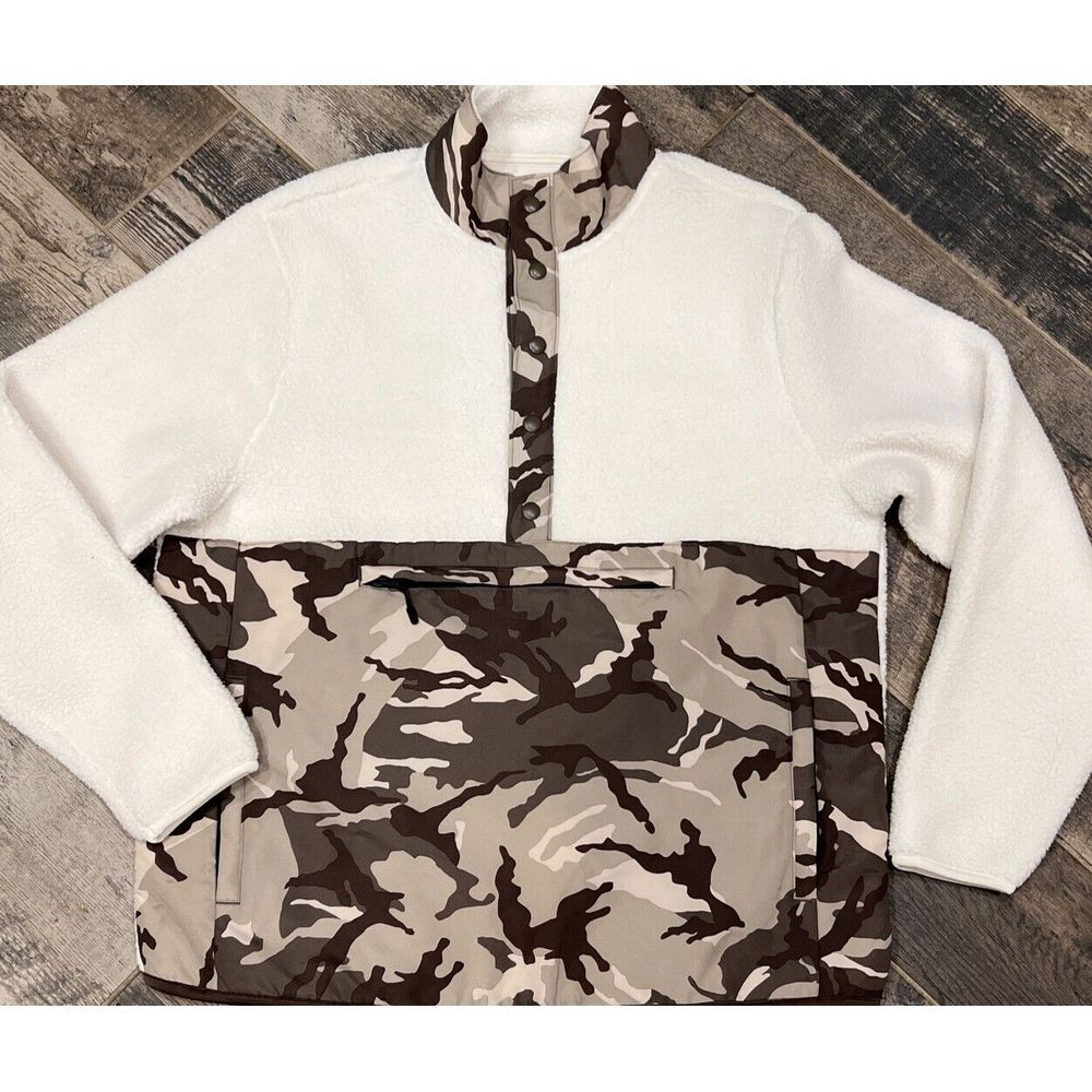 Old Navy T-Snap‎ Pullover Sherpa Ivory Camo Colorblock Jacket Mens Size Medium